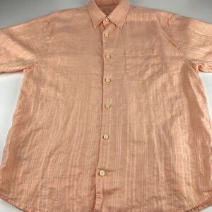 Tommy Bahama Mens L Peach 100% Linen Short Sleeve Button Up Resort Shirt